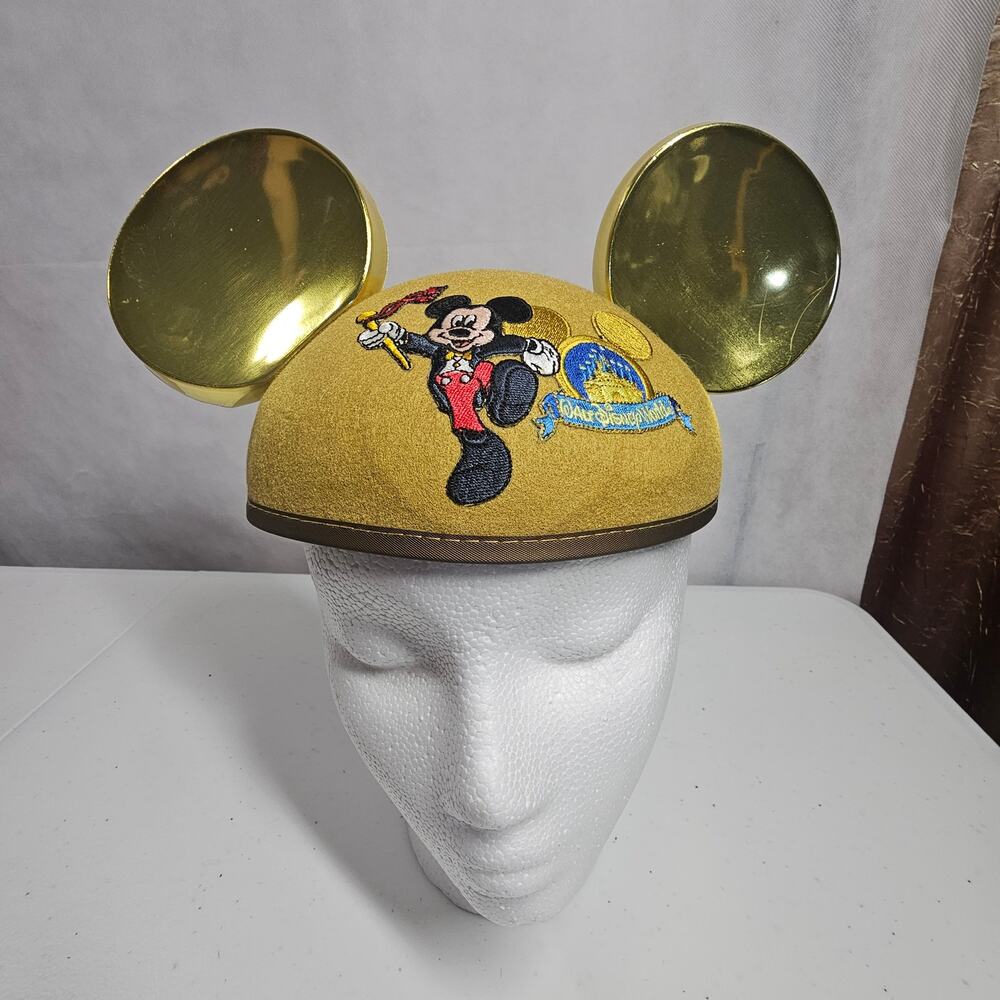 Disney World Mickey Mouse Ear Hat Happiest Celebration On Earth Gold Adult 2005